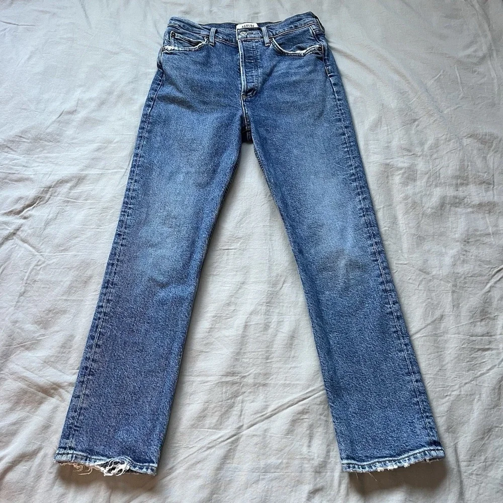 AGOLDE Riley Jeans Womens Size 26x26 High Rise Slim Straight Crop Blue Frequency